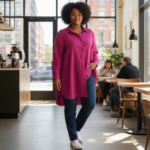 Eileen Fisher Classic Collar Shirt 100% Organic Linen Purple Sz 1X NWT